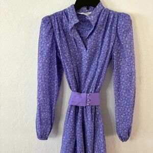 Vtg 70s Lavender Floral Maxi Dress Sz 10T JCPenney Fashions Semi Sheer Boho Belt